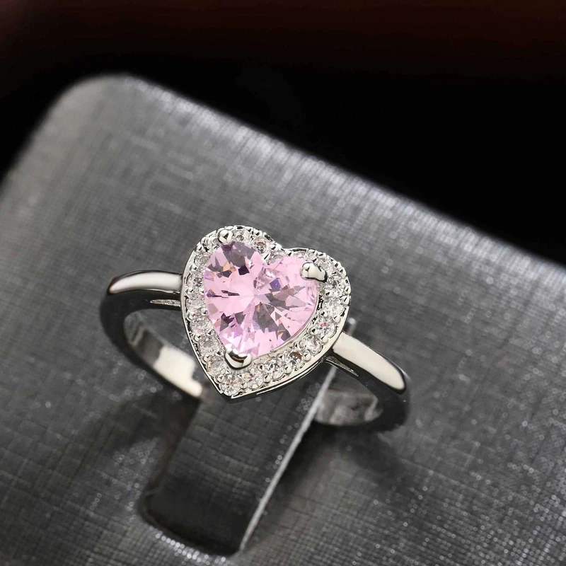 Pink Heart Shaped Cubic Zirconia Adjustable Ring - Thumbnail 4