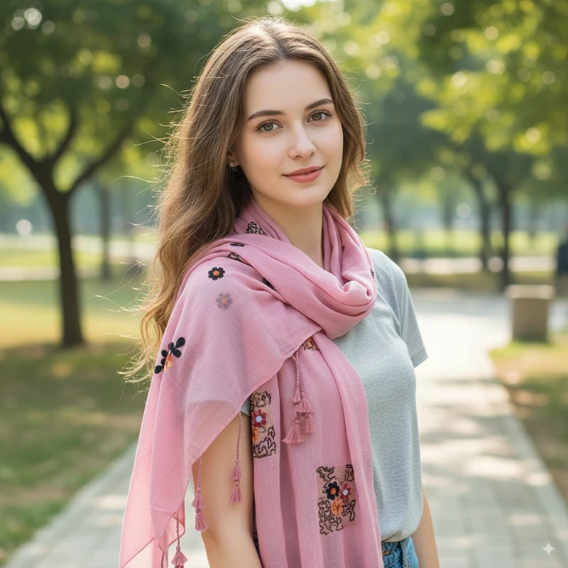 Pretty Pink Color Tassel Cotton Hijab