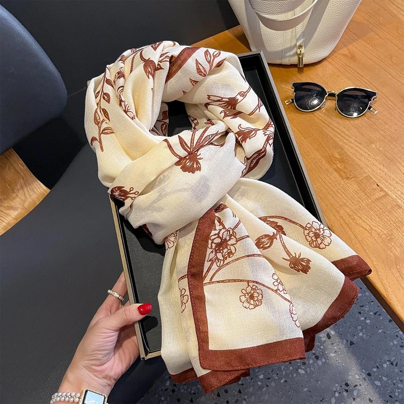 Imported floral printed brown color long cotton hijab /orna