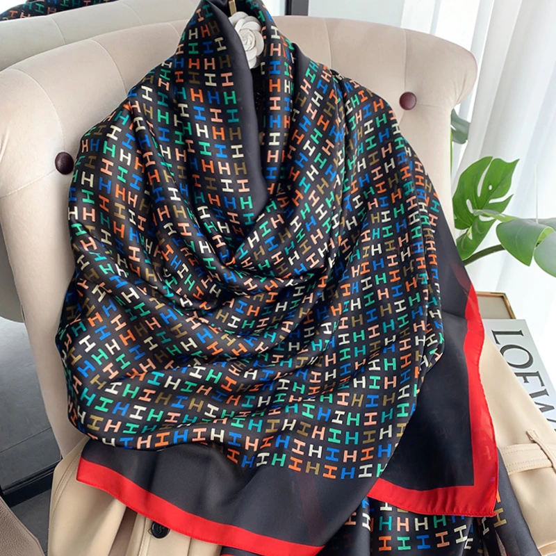 Elegant navy blue hijab with red border