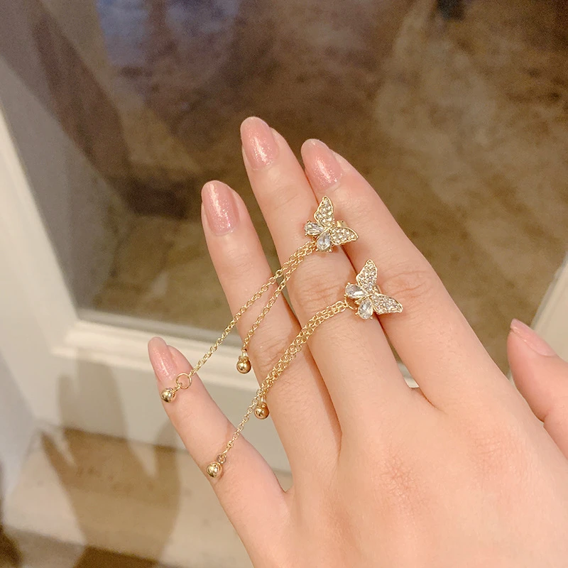 Stylish butterfly crystal tassel earrings