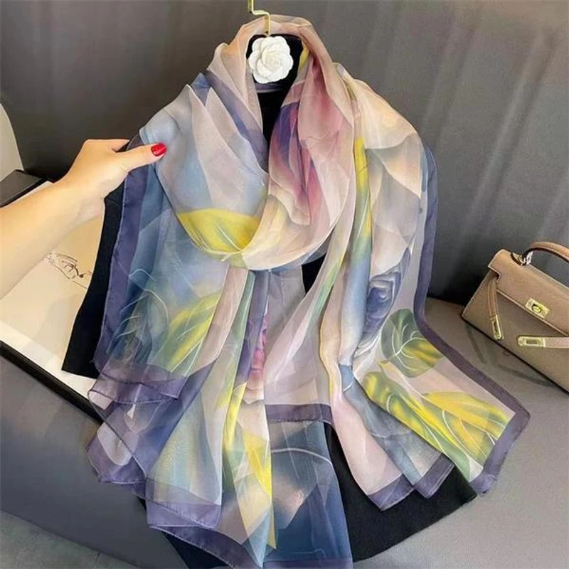 Colorful Chinese Rose Printed Long Hijab / Orna