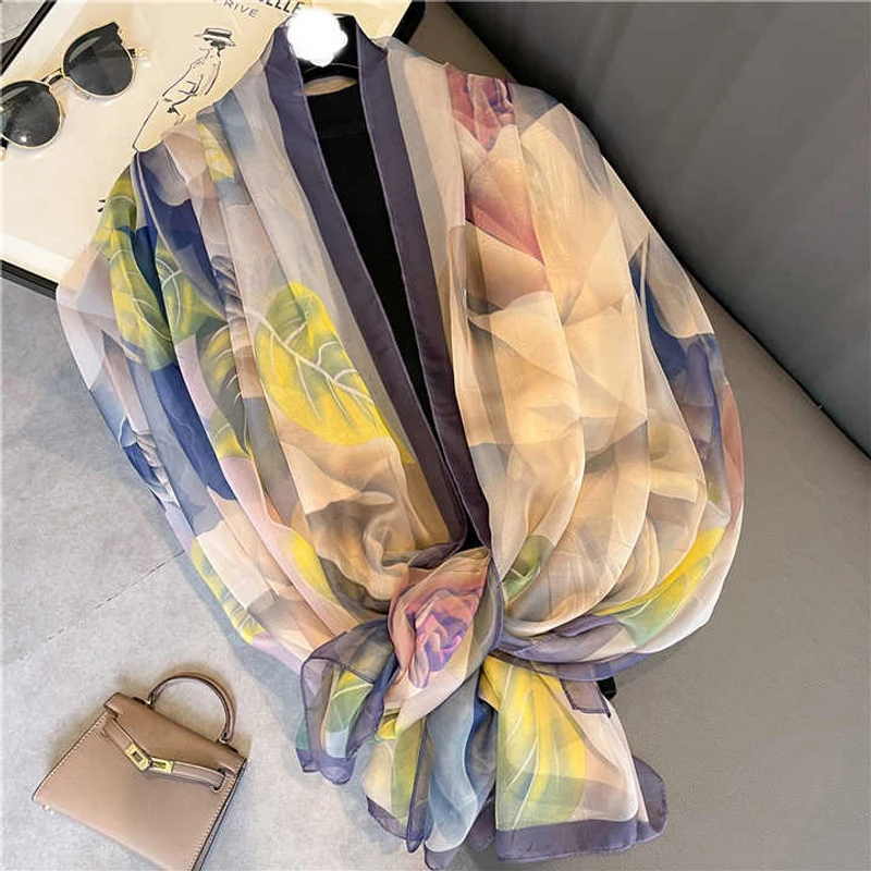 Colorful Chinese Rose Printed Long Hijab / Orna