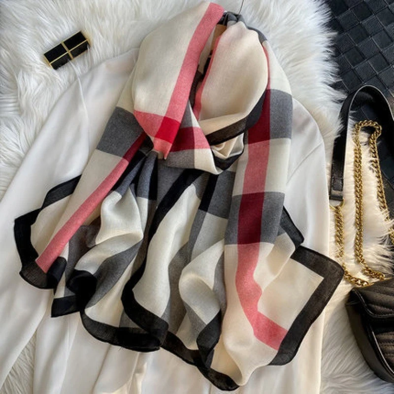 Black white mixed pattern viscose hijab - Thumbnail 3