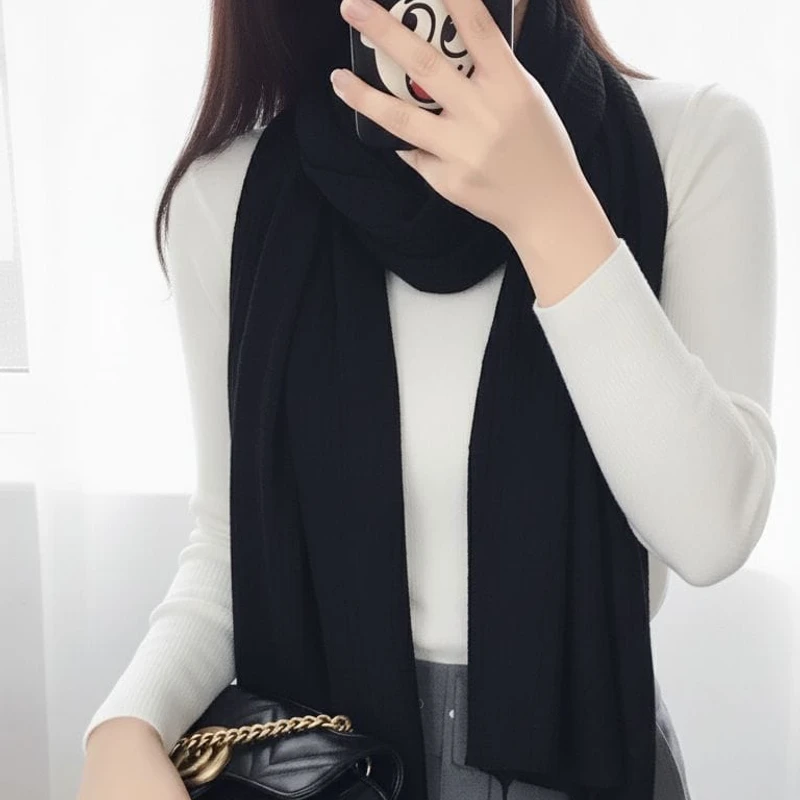Classy Black Color Long Cotton Hijab