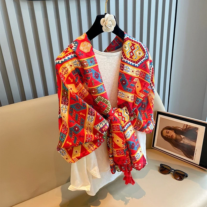 Elegant red colour long cotton hijab