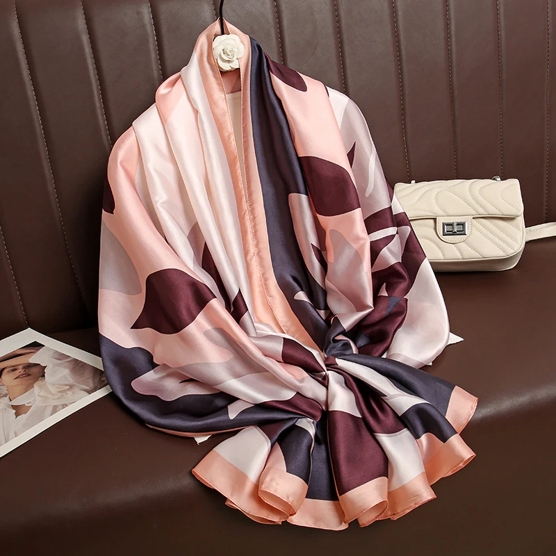 Classy Peach color printed silk long hijab