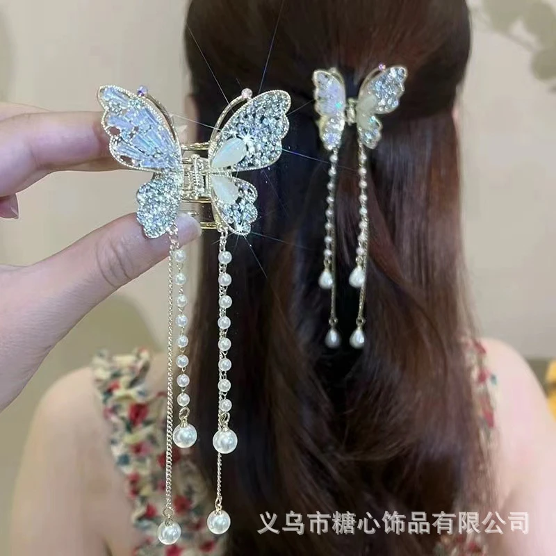 Exquisite rhinestone light blue color butterfly claw clip