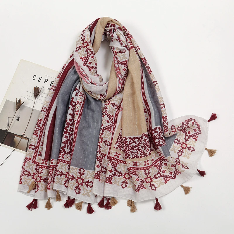 Elegant gray color soft long tassel hijab/orna
