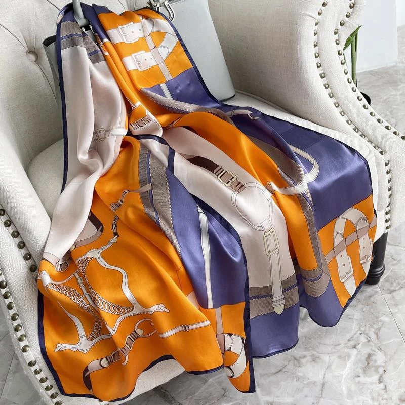 Orange & Blue printed silk hijab