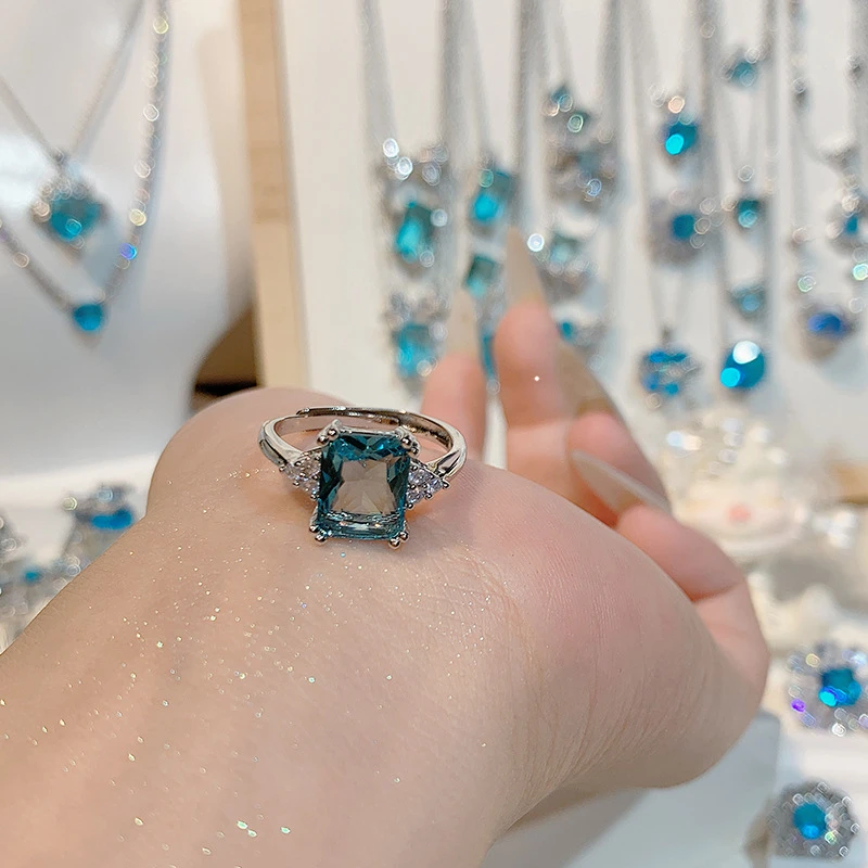 Square shaped crystal blue ring