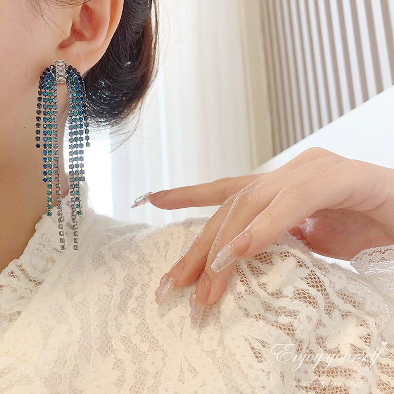 Beautiful blue color long tassel earrings
