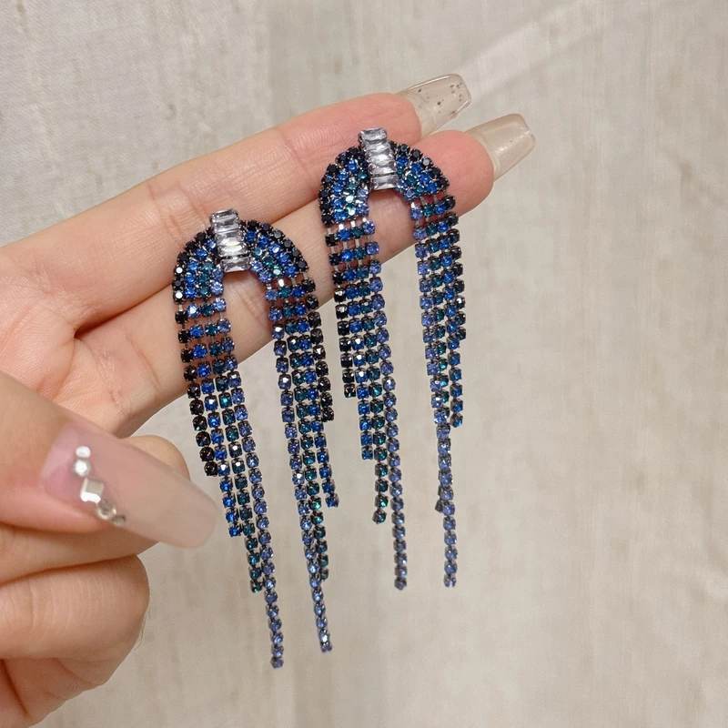 Beautiful blue color long tassel earrings