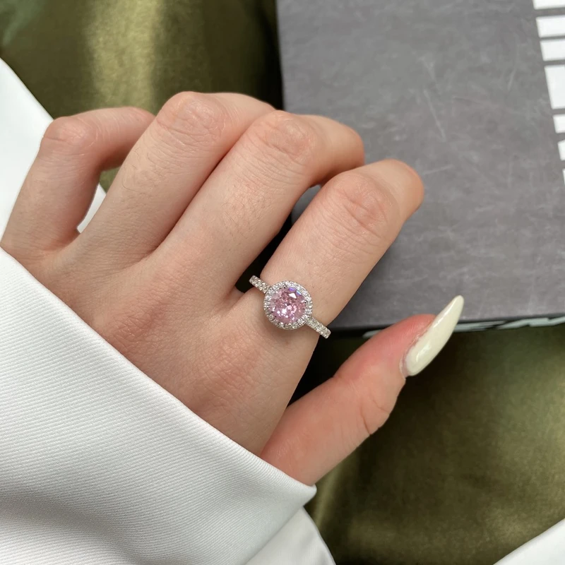 Sterling Silver Needle Pink Halo Ring