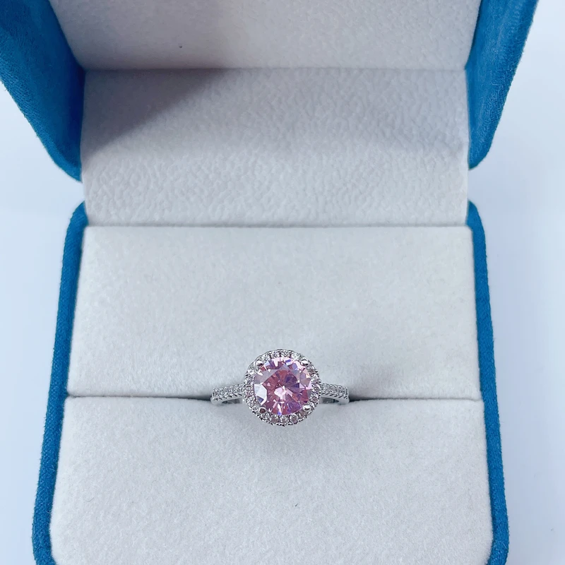 Sterling Silver Needle Pink Halo Ring - Thumbnail 3