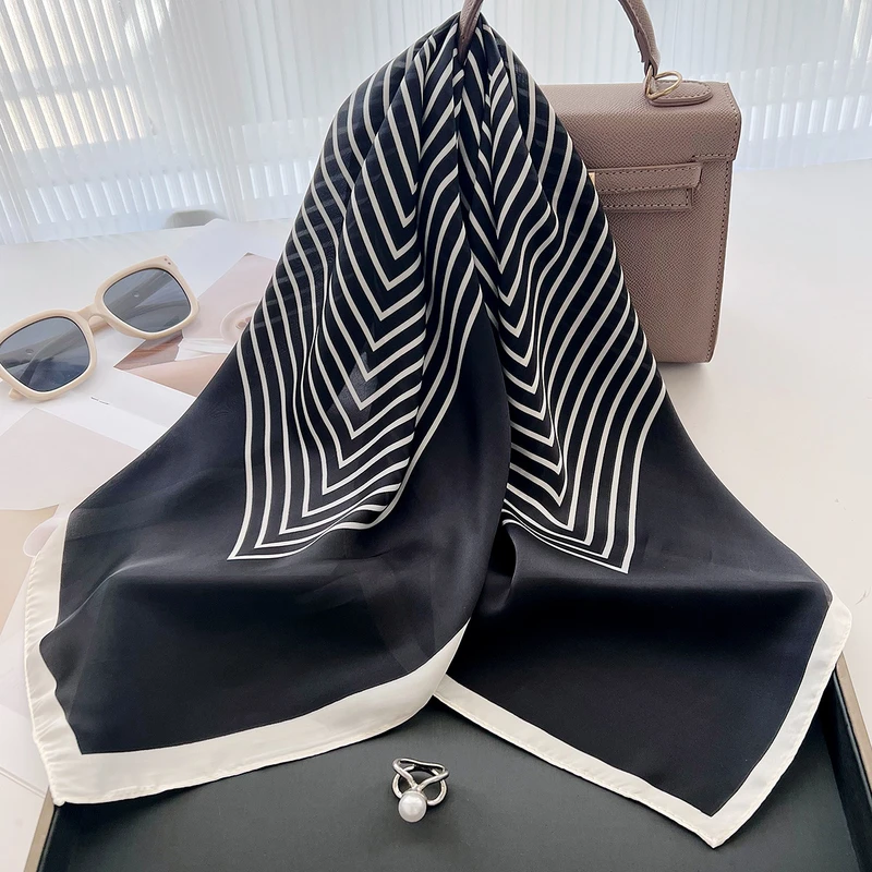 Elegant black white printed silk scarf / hijab