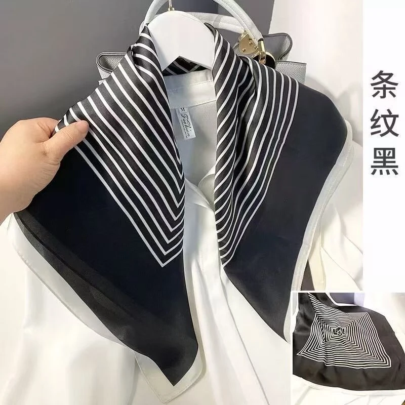 Elegant black white printed silk scarf / hijab - Thumbnail 5