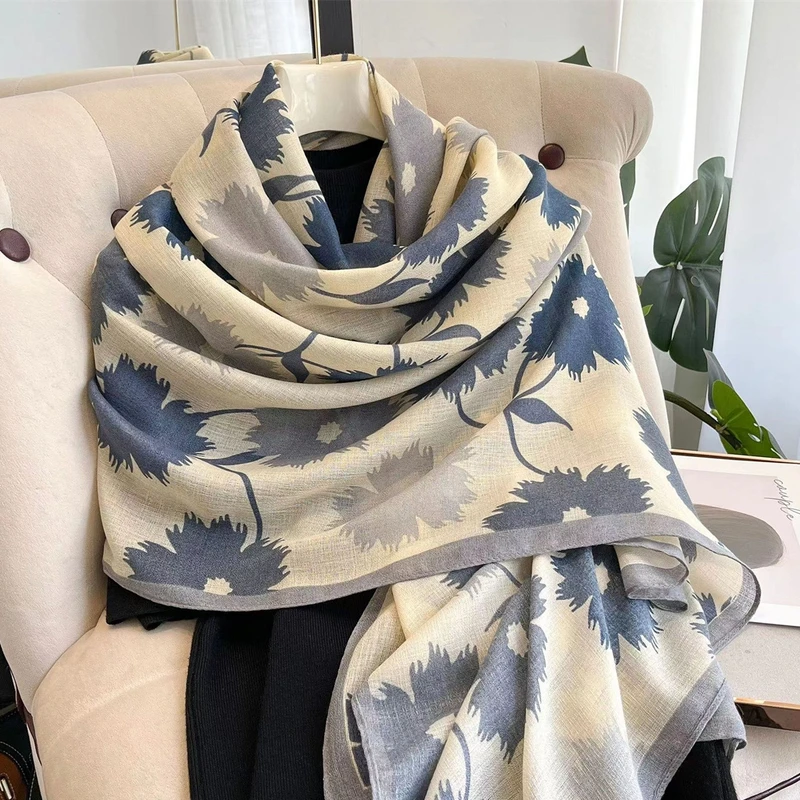 Elegant grey color flower printed hijab