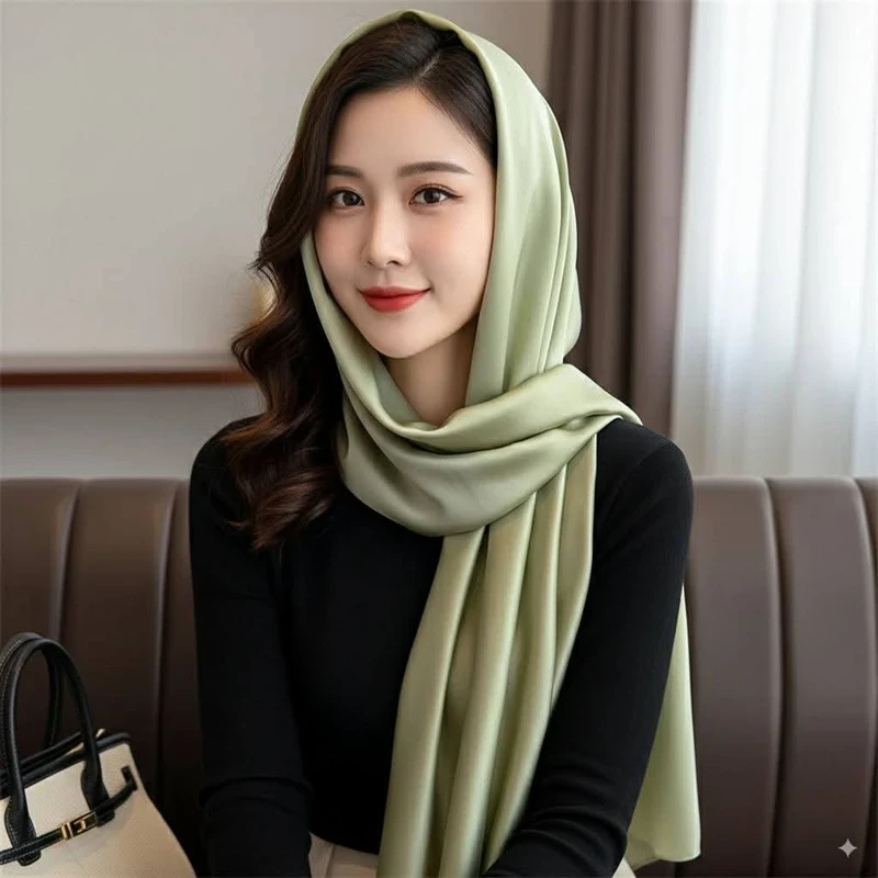 Elegant olive color silk hijab / orna