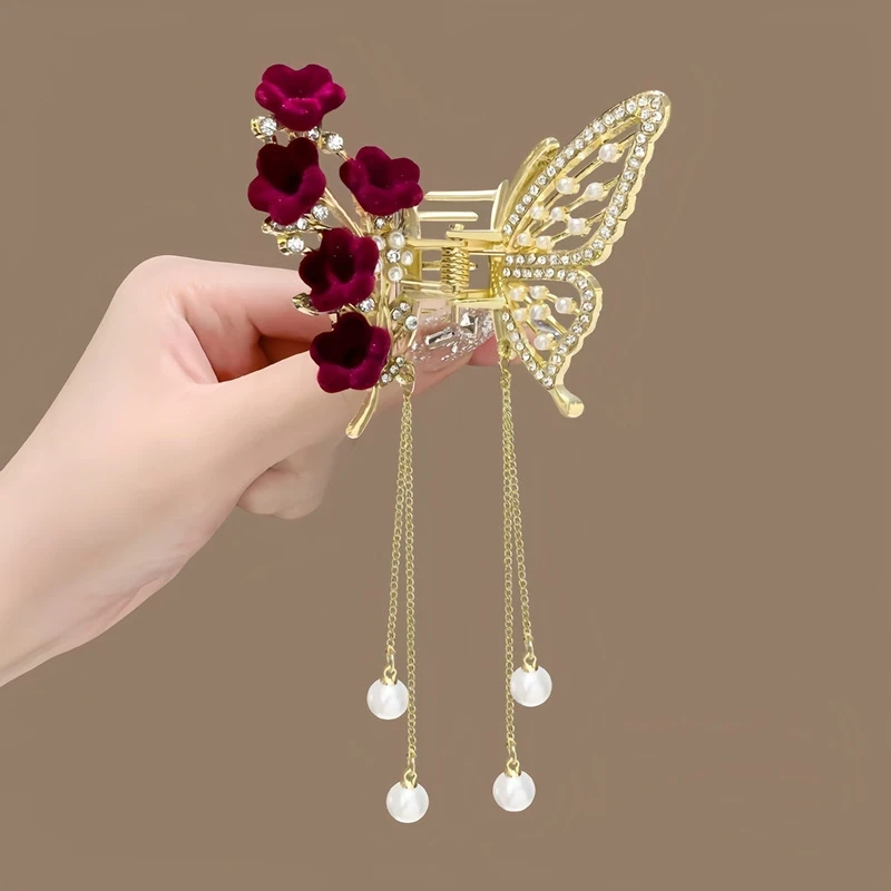 Beautiful red color butterfly hair claw clip