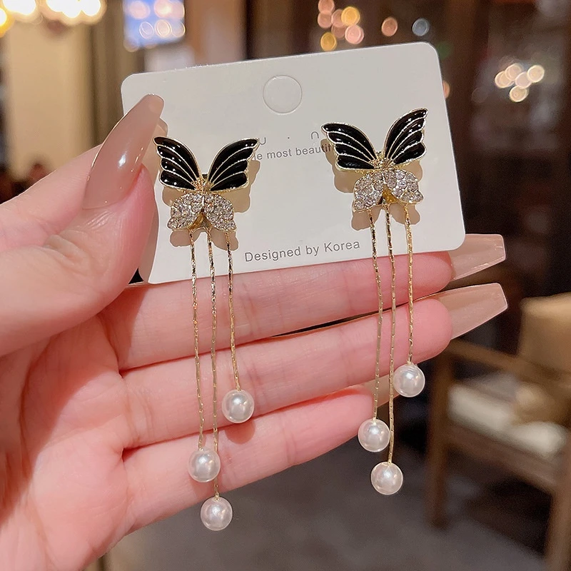 Butterfly long tassel earrings