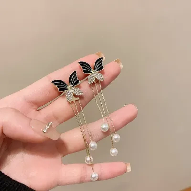Butterfly long tassel earrings - Thumbnail 3