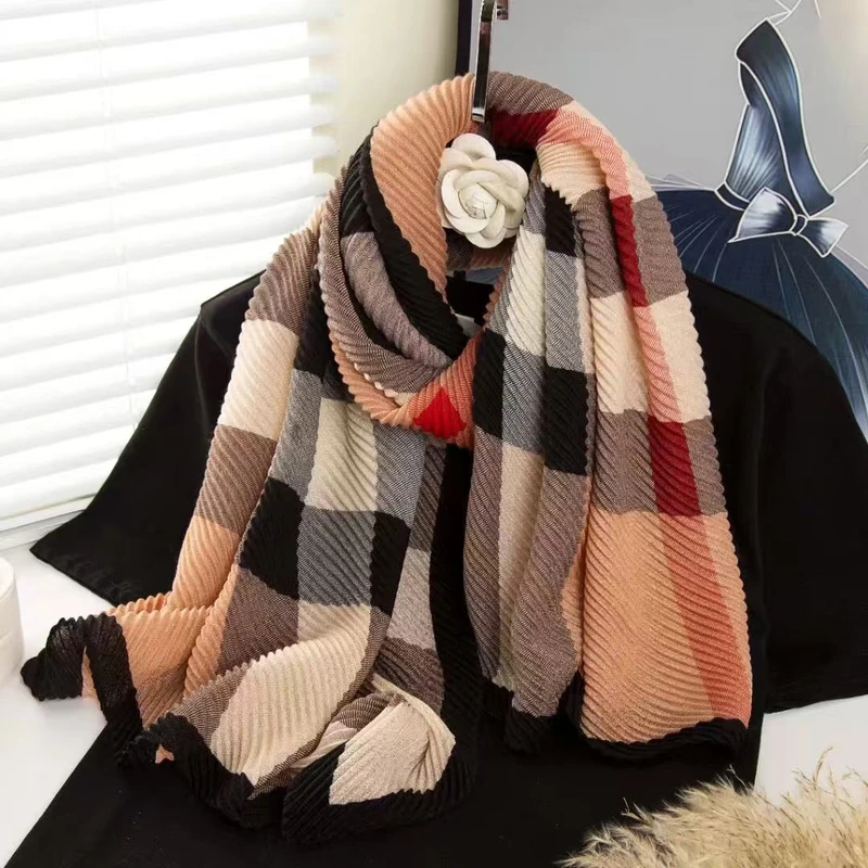 Beautiful brown color check patterned soft cotton hijab/orna