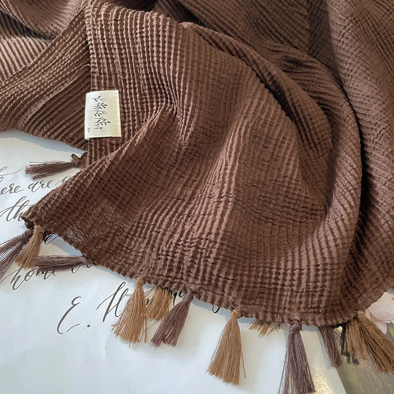 Stunning Coffee Color Long Solid Cotton Hijab / Orna - Thumbnail 3