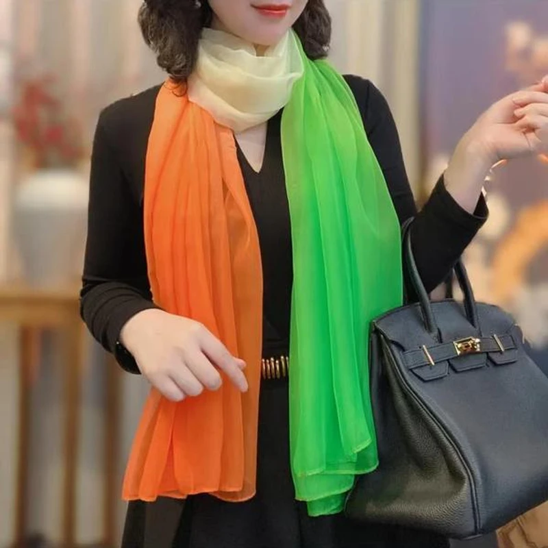 Beautiful ornage & lime green color long hijab / scarf