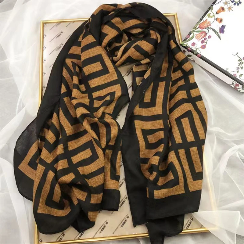 Stunning Black Brown printed viscose hijab / orna