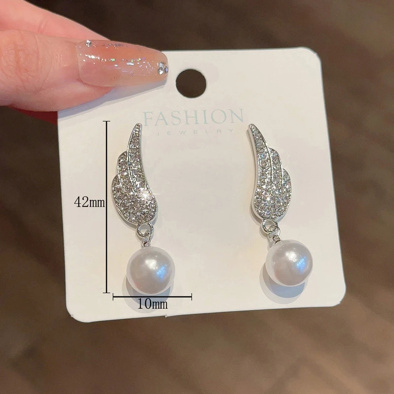 Angel Wing Pearl Earrings - Thumbnail 6