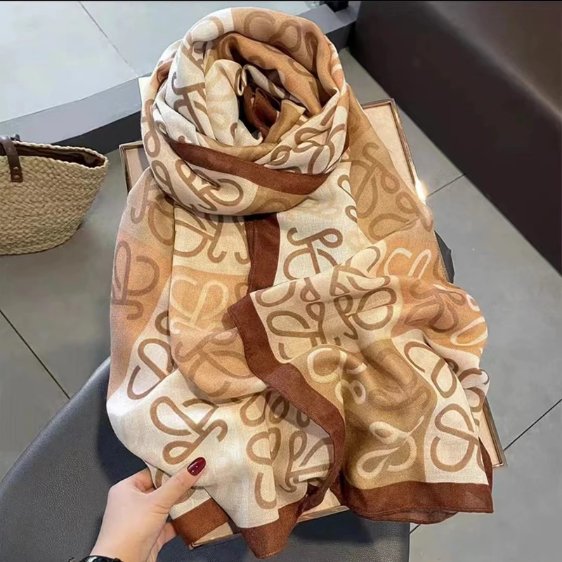 Light brown printed classy hijab / orna - Thumbnail 3