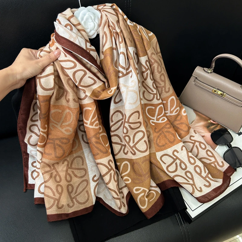 Light brown printed classy hijab / orna - Thumbnail 4