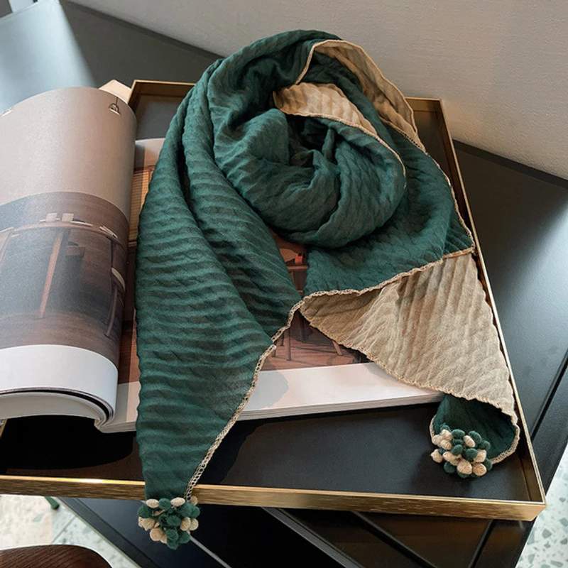 Gorgeous green color tasseled hijab