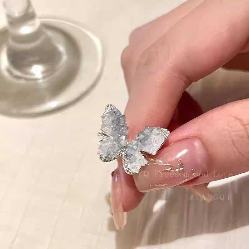 Crushed Ice Blue Butterfly Open Ring