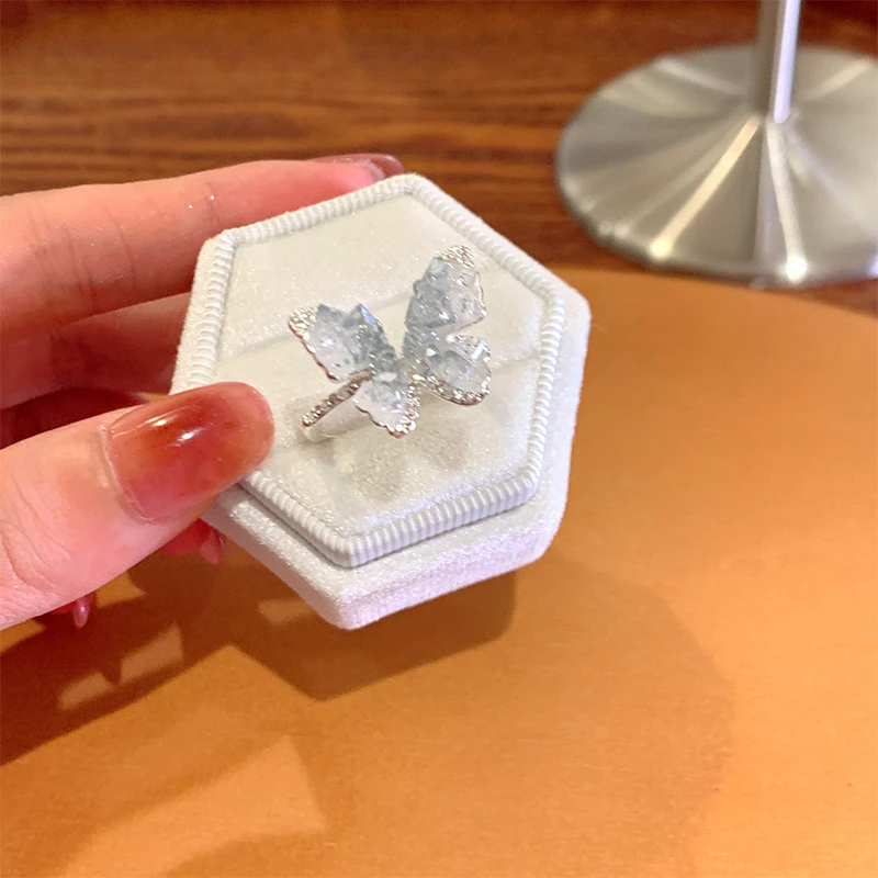Crushed Ice Blue Butterfly Open Ring