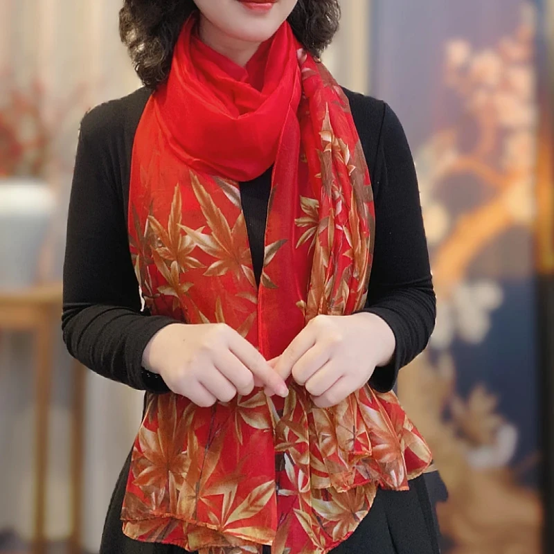 Red color floral printed long hijab/ orna