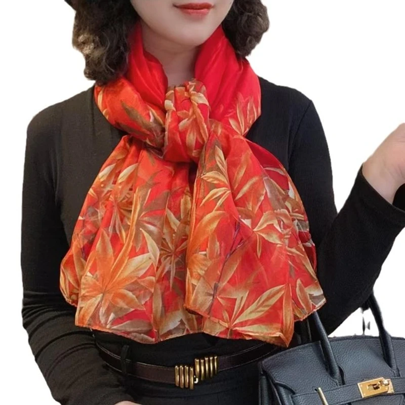 Red color floral printed long hijab/ orna - Thumbnail 4