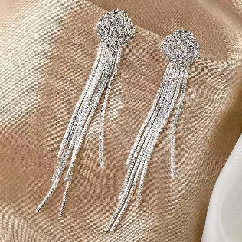 Gorgeous silver color long tassel earrings