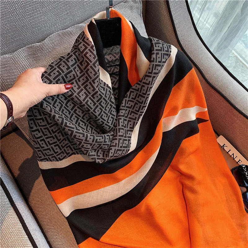 Gorgeous black orange mixed printed hijab