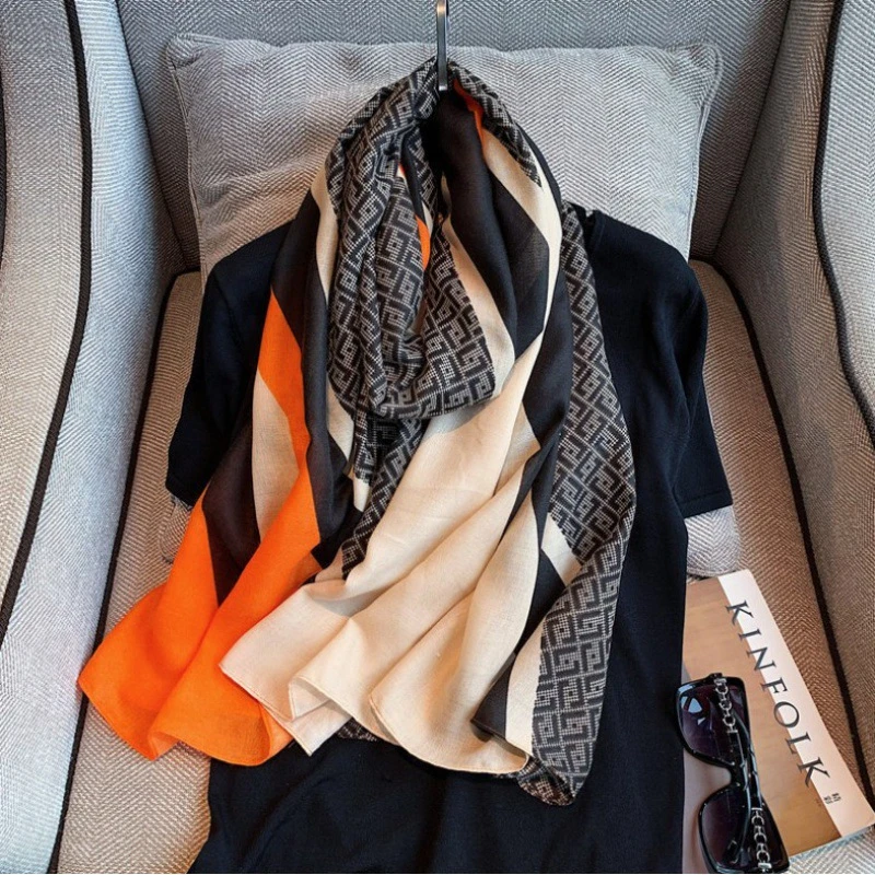 Gorgeous black orange mixed printed hijab - Thumbnail 3