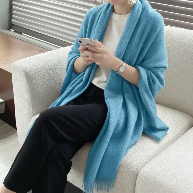 Elegant light blue color long cotton hijab