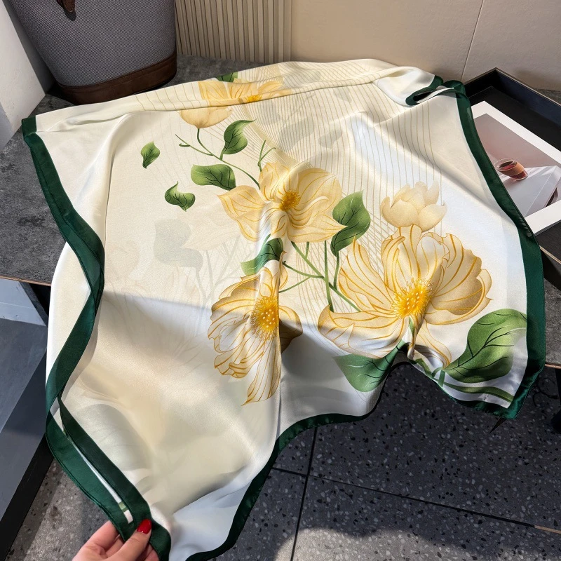 Off white glossy hijab with green border