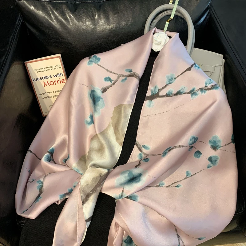 Pink floral printed elegant silk hijab