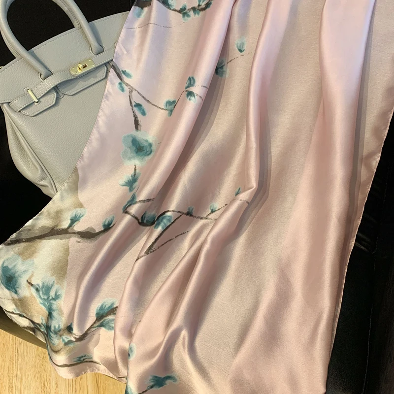 Pink floral printed elegant silk hijab