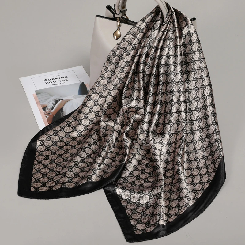 Stunning grey color printed silk scarf / hijab
