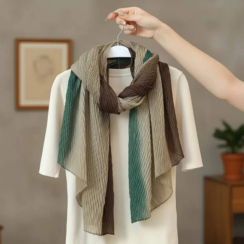 Stylish wrinkled color brown hijab