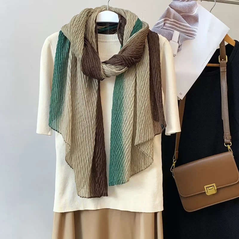 Stylish wrinkled color brown hijab