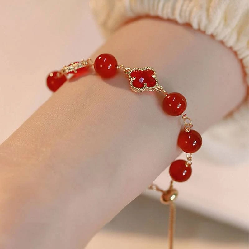 Gorgeous Red Color Four Leaf Clover Bracelet