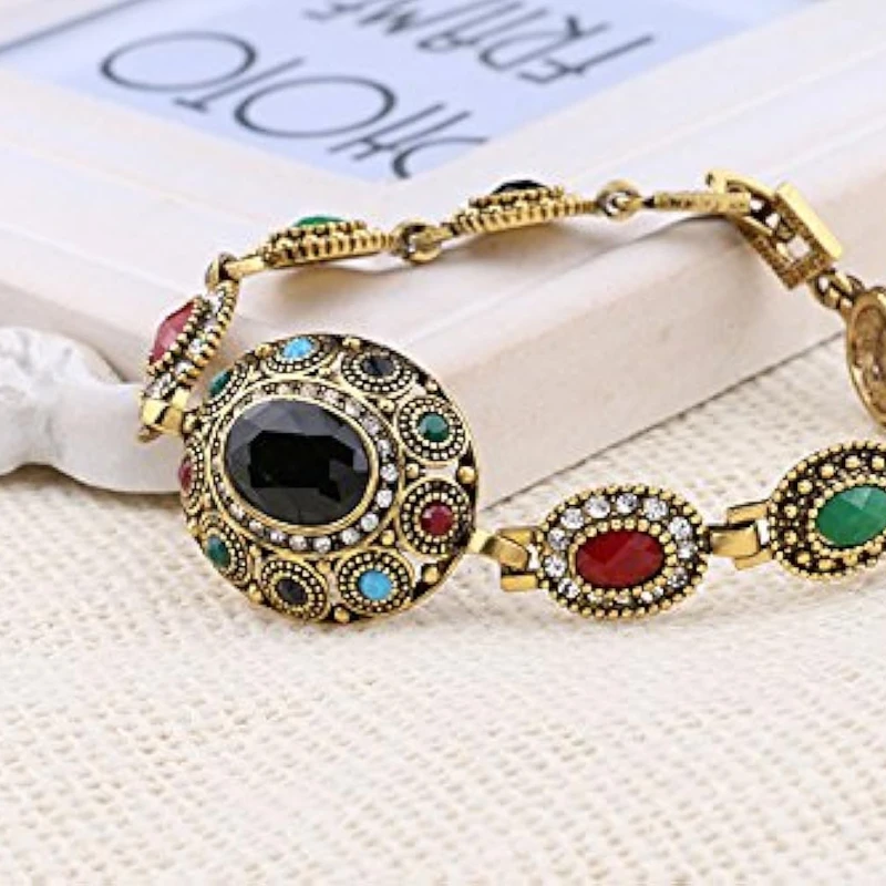 Vintage Turkish Jewelry Bangle Bohemian Antique Gold Color Link Imported Bracelet for Women Lady Gift